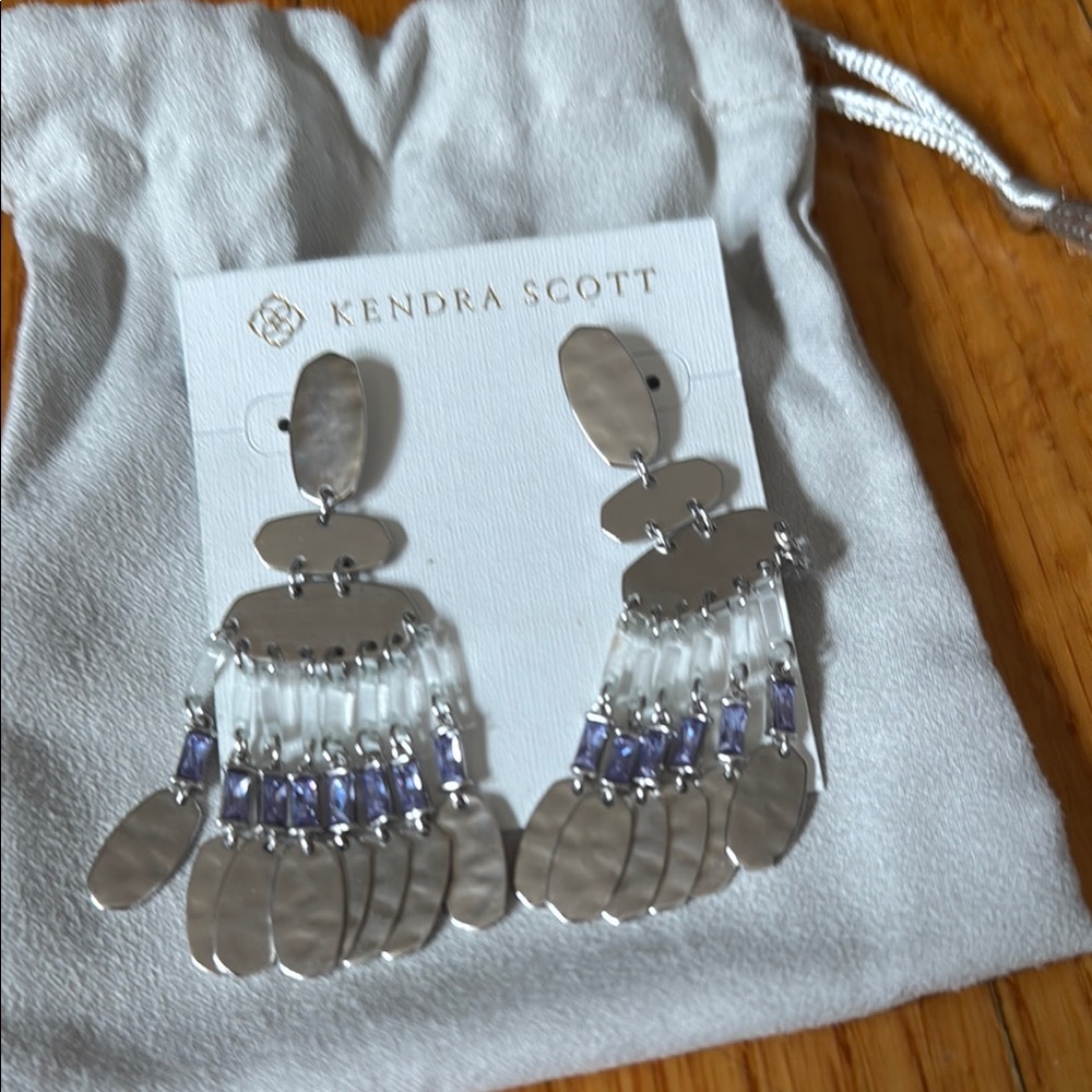 Kendra Scott Silver and Lavender Chandelier Earrings